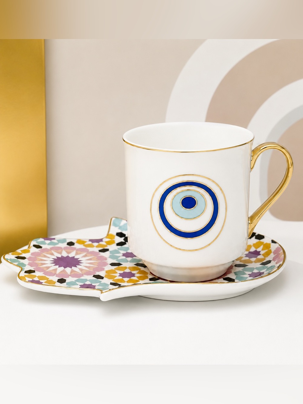 Evil Eye Hamsa Hand Ceramic Tea Cup and Saucer Set
